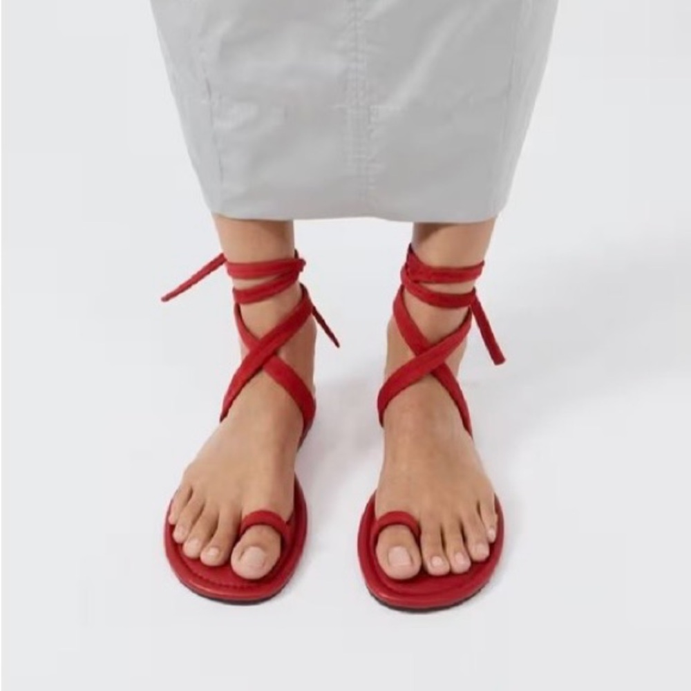 Red Wrap Lace-Up Flat Sandals for Women